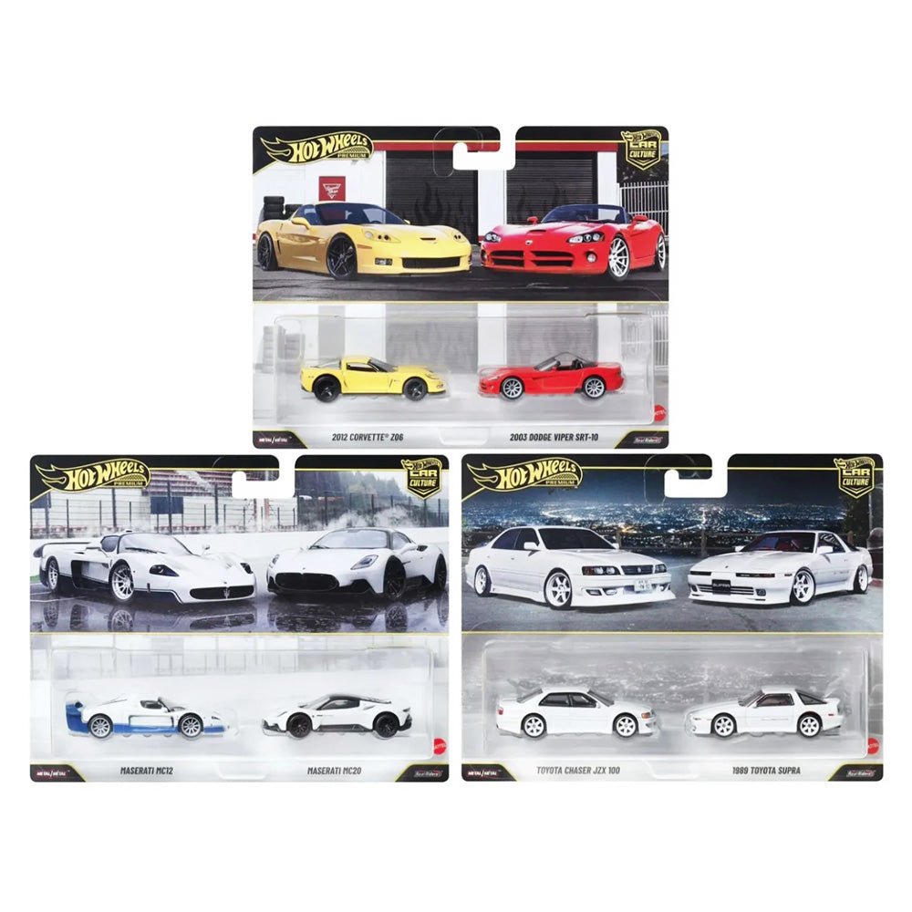 3x Pack de 2 : Corvette & Viper / Maserati / Toyota - Hot Wheels Premium